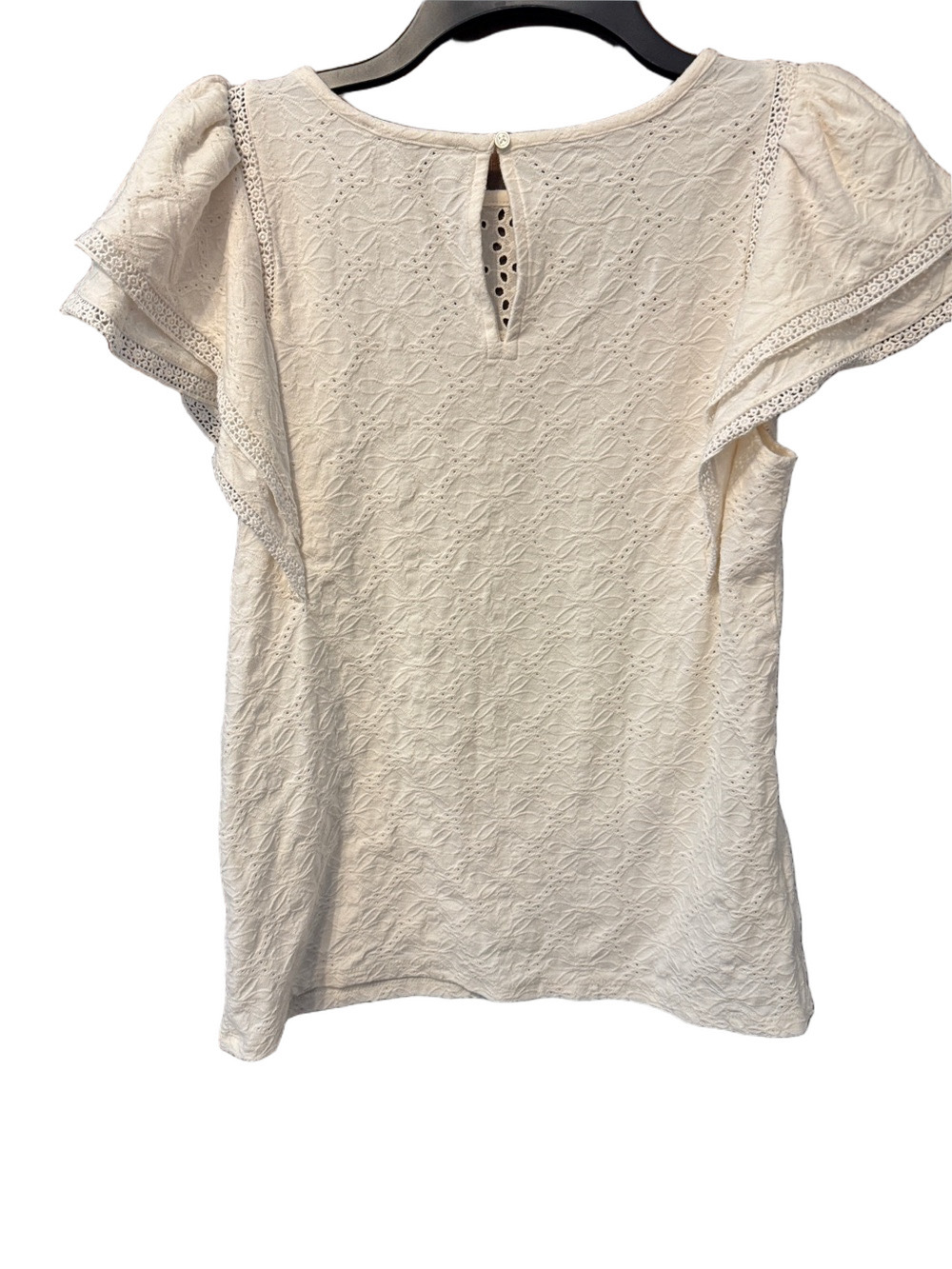LOFT Off-White Eyelet Yoke Flutter Sleeve Blouse Size M - Picture 3 of 3